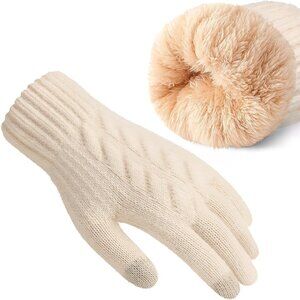 Women's A-Beige Thermal Soft Elastic Lining Cuff Winter Cold Weather Gloves